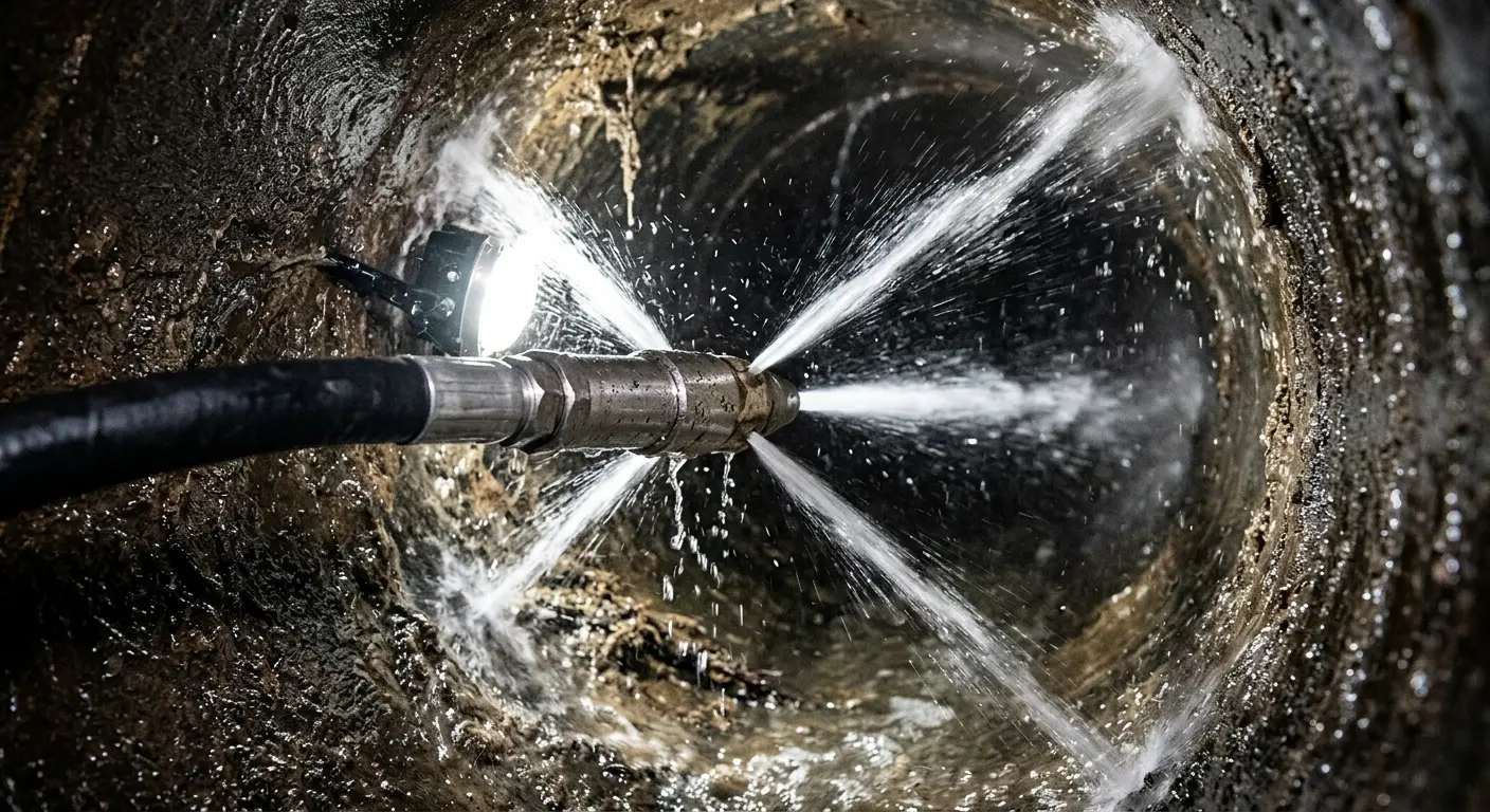 High-pressure hydro jetting nozzle cleaning sewer pipe for Trenchless Sewer Repair in Marion